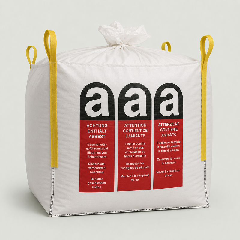 Asbest Big Bag für Asbeststücke 110 × 110 × 115 cm, weiß mit Warnschrift