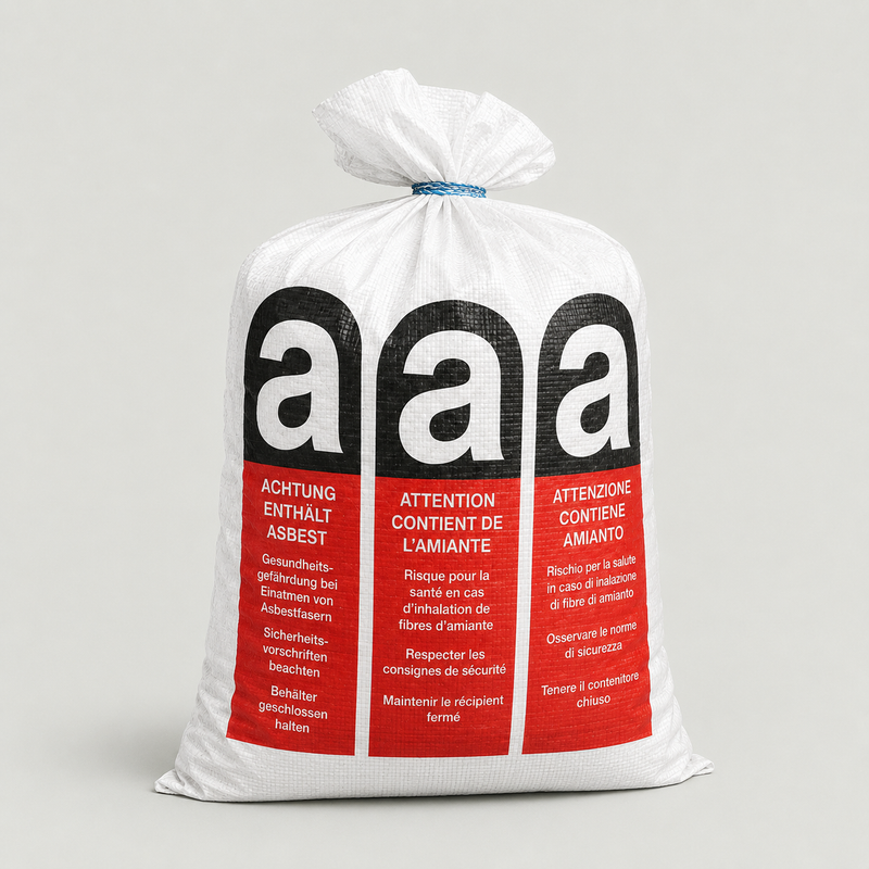 Asbest-Flachsack 70 × 110 cm | PP beschichtet, mit Warndruck, weiß