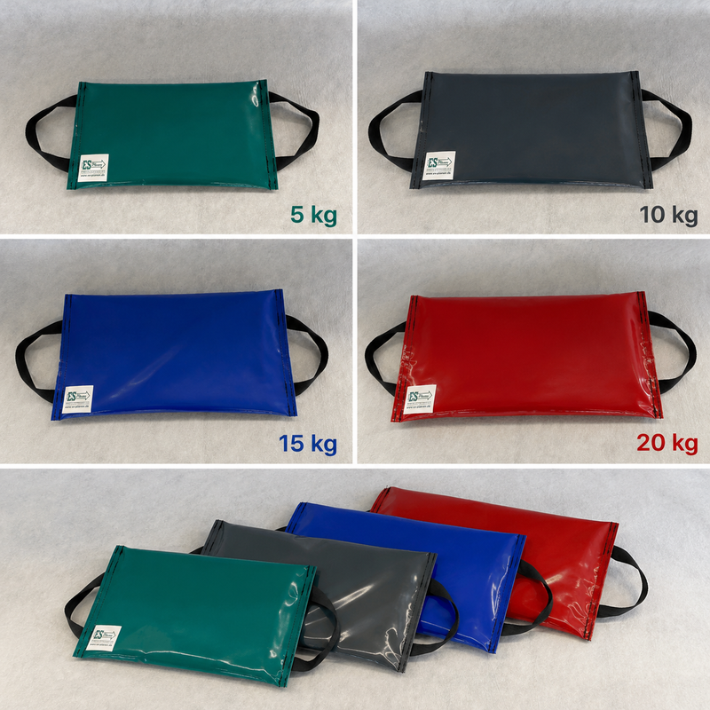 Ballastsack PVC 650g | 5 : 10 : 15 : 20 kg, mit Stahlgranulat, grün, grau, blau, rot