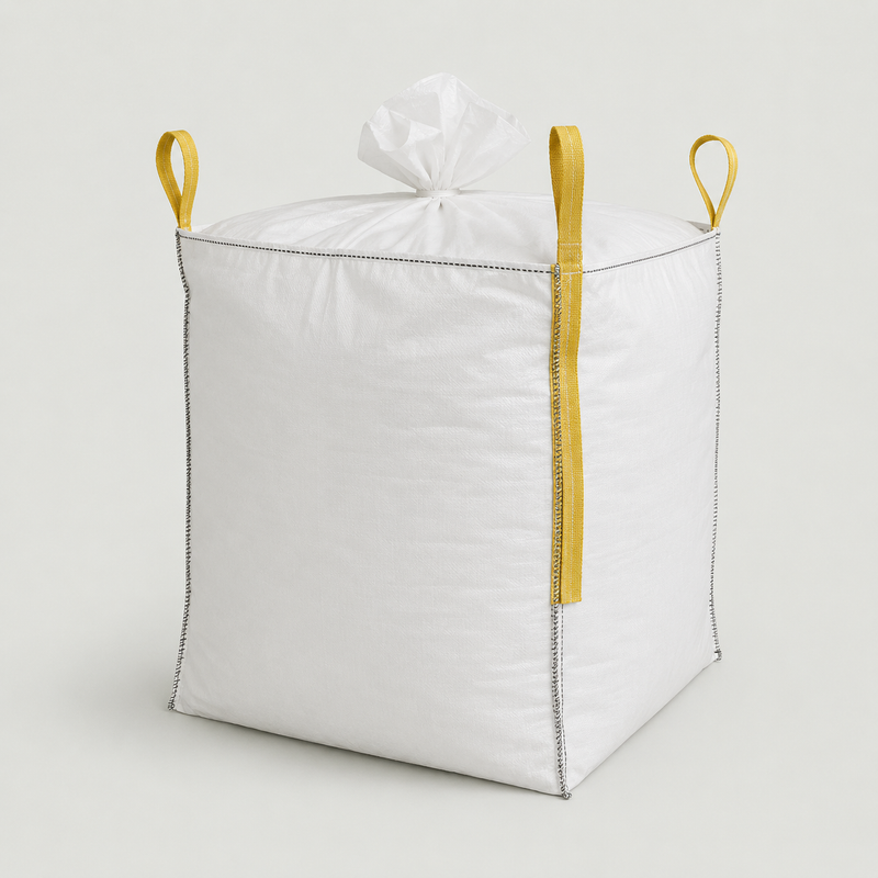 Big Bag 90 × 90 × 110 cm | 1000 kg, für Schüttgüter und Baustoffe, weiß mit gelben Schlaufen
