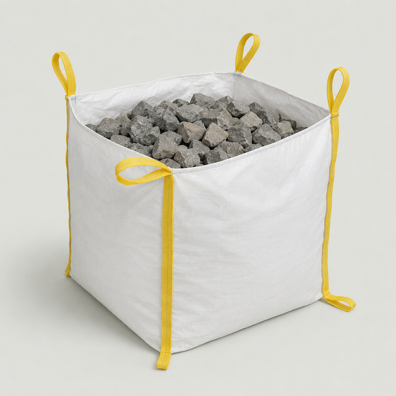 Big Bag Containersack 90 × 90 × 90 cm | 1500 kg, für mineralische Schüttgüter, weißt mit gelben Schlaufen