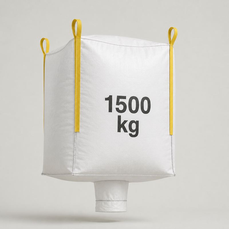 Big Bag mit Auslauf 90 × 90 × 110 cm | 1500 kg, Schnellentleerung, weiß mit Laschen