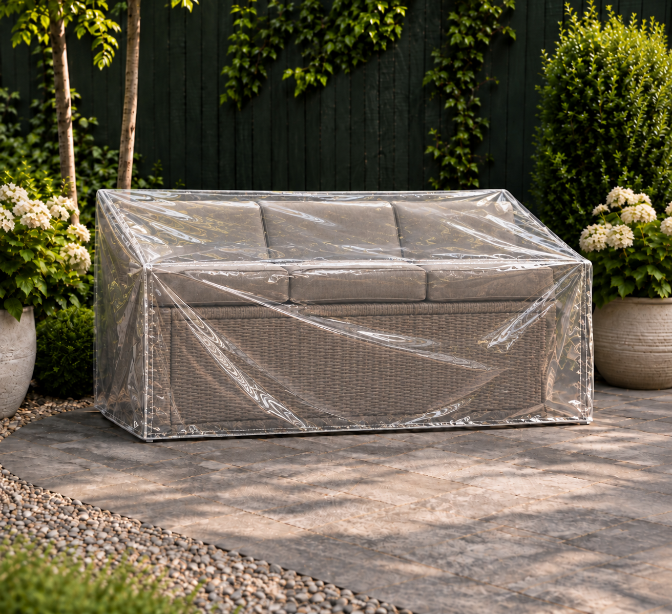 Abdeckhaube für Gartenmöbel nach Maß | PVC-Klarsichtfolie in Transparent