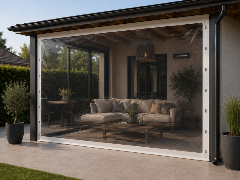 Fensterfolie mit Saumeinlage & Ovalösen nach Maß | 0,5 mm-1, transparent