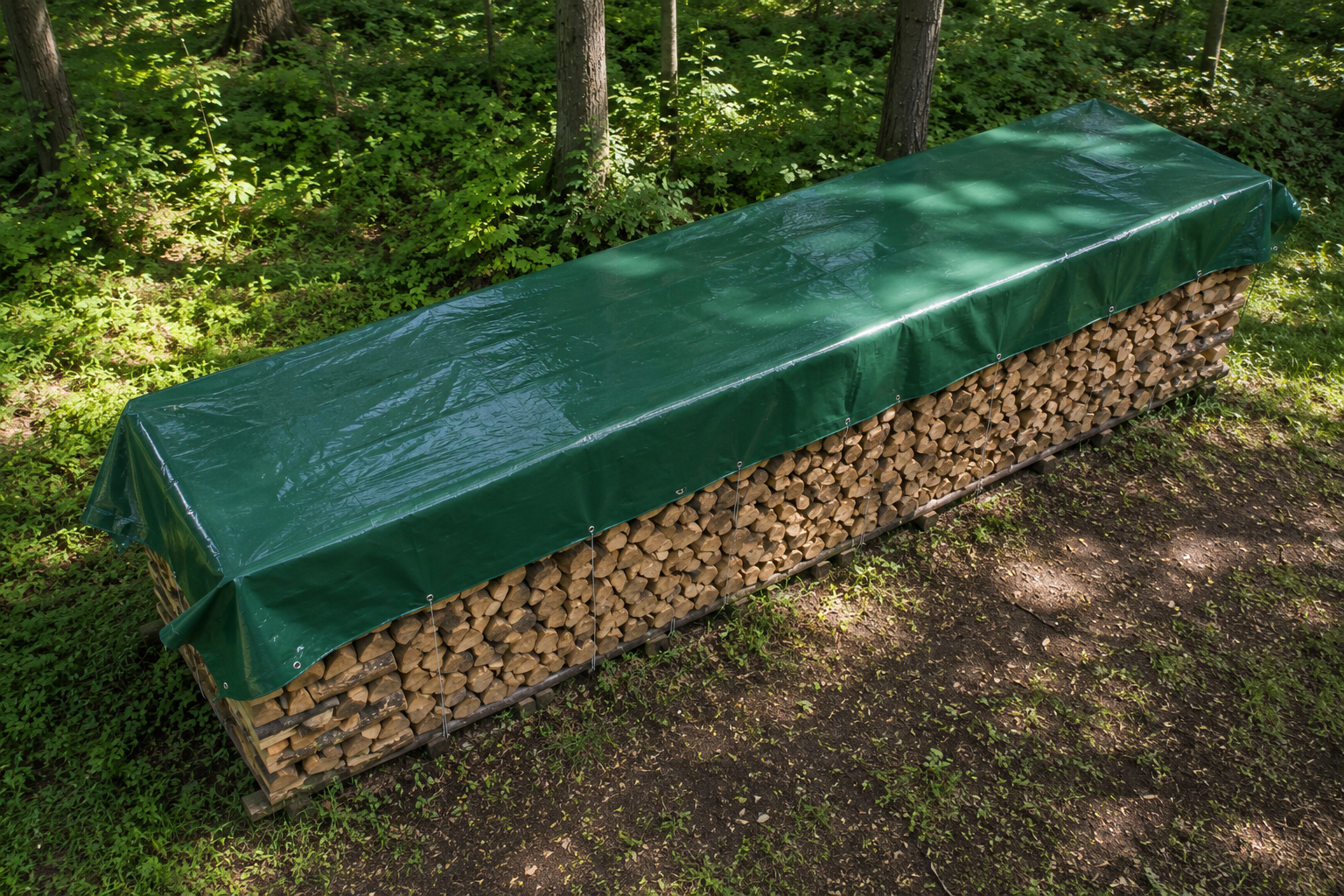 Holzabdeckplane mit Saum & Ösen | PVC 600g, Grün-oben