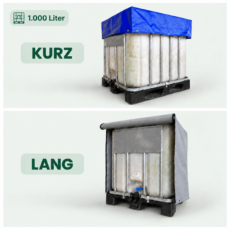 IBC-Container-Abdeckung 1000 Liter PVC 600g, 2 Höhenvarianten