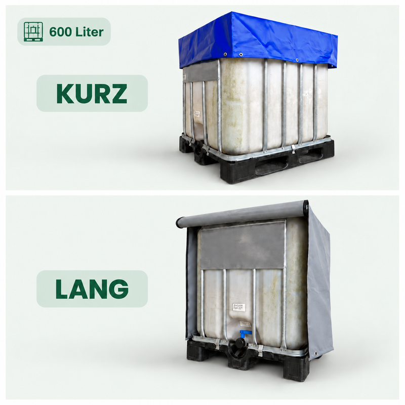 IBC-Container-Abdeckung 600 Liter | PVC 600g, 2 Höhenvarianten