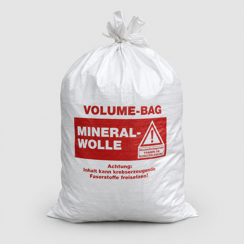 PP-Flachsack Mineralwolle 140 × 220 cm | KMF-Warndruck, mit Verschlussschnur