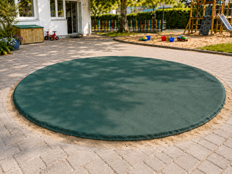 Runde Sandkastenabdeckung mit Kette nach Maß | Gittergewebe 295g-grün