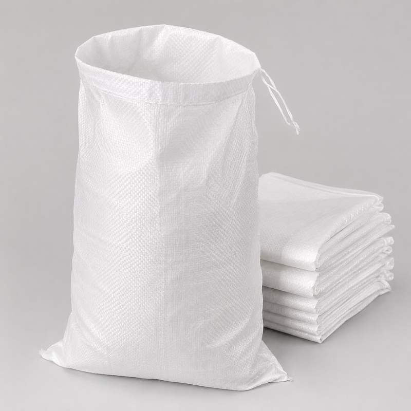 Sandsack PP 40 × 60 cm mit Bindeband | Hochwasserschutz (10er-Pack), weiß