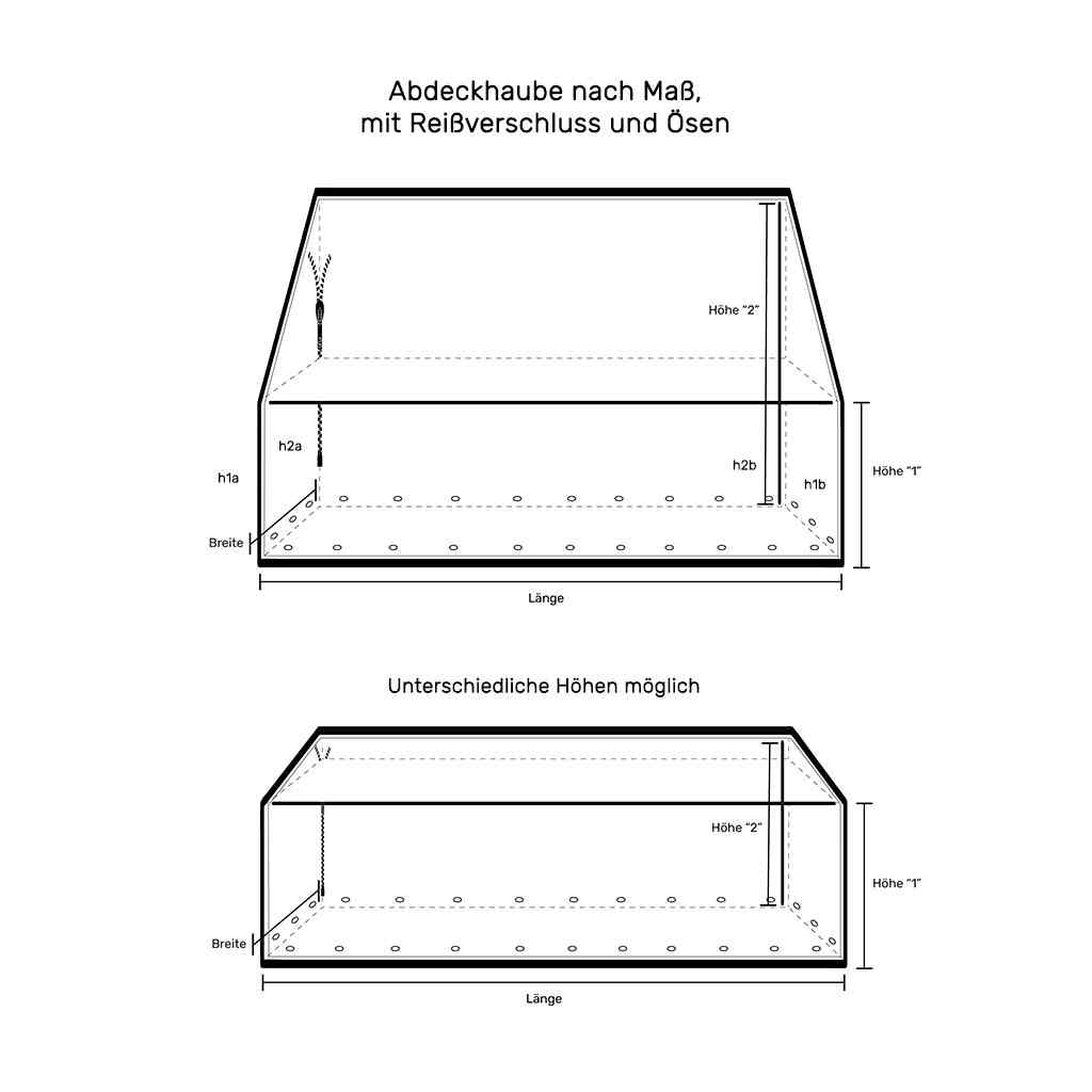 Zeichnung Abmessungen Abdeckhaube für Gartenmöbel nach Maß | PVC 650g LKW-Plane