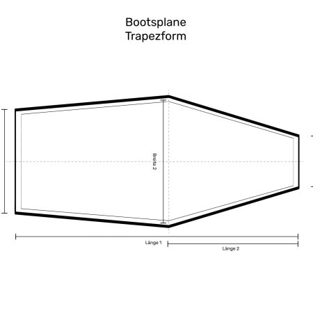 Zeichnung einer Abdeckplane für Boote welche in der Mitte breiter ist und vorne und hintern schmäler ist, Trapezform