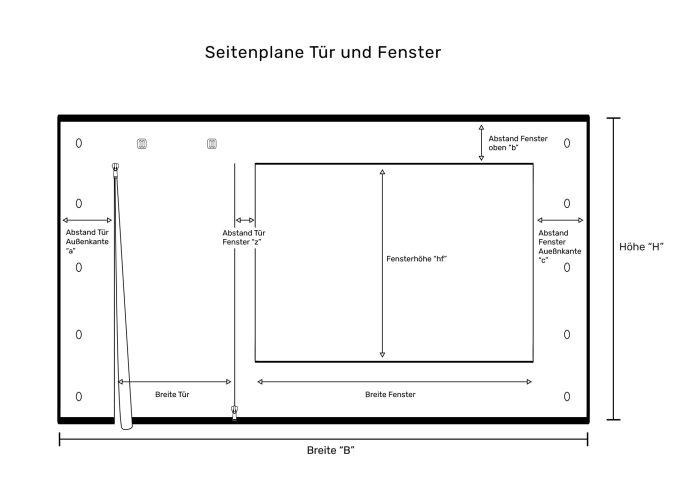 Zeichnung zu Terrassenplanen mit Tür und Fenster von ES-Planen.