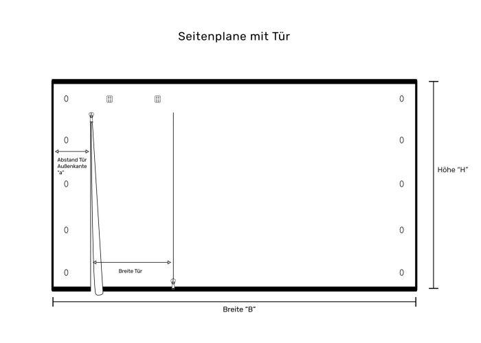 Zeichnung zu Terrassenplanen mit Tür von ES-Planen.