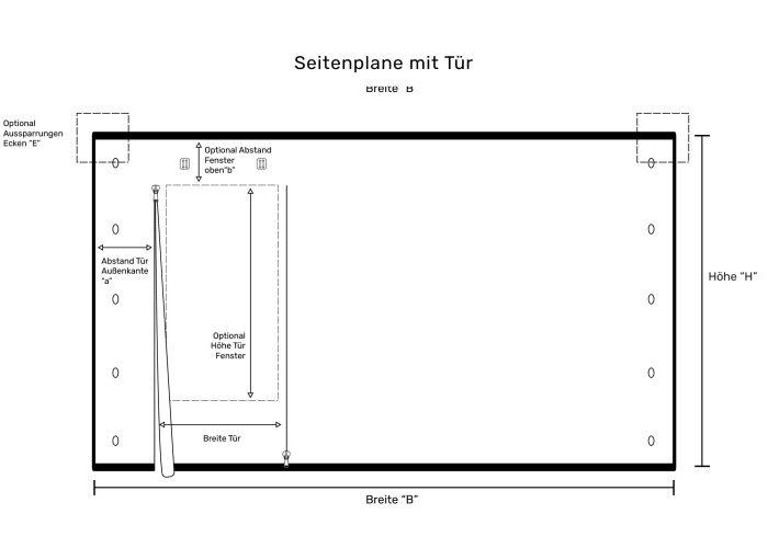 Zeichnung mit Optionen zu Terrassenplanen mit Tür von ES-Planen.